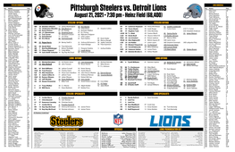 Pittsburgh Steelers Vs. Detroit Lions