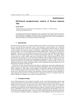 Earth Sciences DEM-Based Morphotectonics Analysis of Western Ligurian Alps