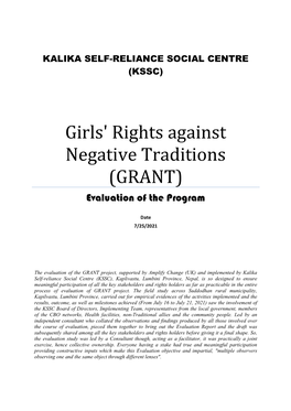 Girls' Rights Against Negative Traditions (GRANT) Evaluation of the Program