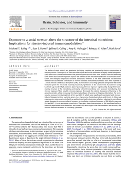 Exposure to a Social Stressor Alters the Structure of the Intestinal Microbiota: Implications for Stressor-Induced Immunomodulation Q ⇑ Michael T