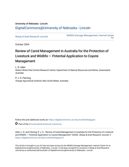 Review of Canid Management in Australia for the Protection of Livestock and Wildlife — Potential Application to Coyote Management