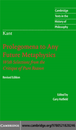 Prolegomena to Any Future Metaphysics and Critique of Pure Reason