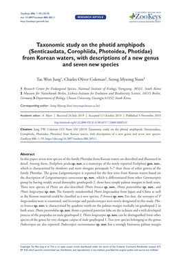 Senticaudata, Corophiida, Photoidea, Photidae) from Korean Waters, with Descriptions of a New Genus and Seven New Species