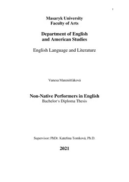 Department of English and American Studies English Language And