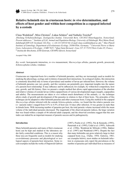 Relative Helminth Size in Crustacean Hosts: in Vivo Determination, and Effects of Host Gender and Within-Host Competition in a Copepod Infected by a Cestode