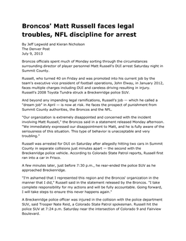 Broncos' Matt Russell Faces Legal Troubles, NFL Discipline for Arrest