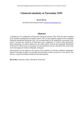 Clustered Seismicity at Narromine NSW