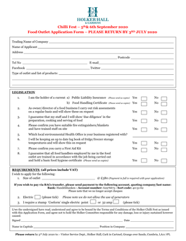 Chilli Fest – 5Th& 6Th September 2020 Food Outlet Application Form