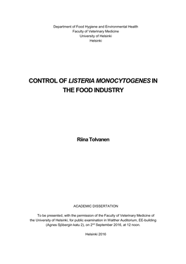 Control of Listeria Monocytoenes in the Food Industry