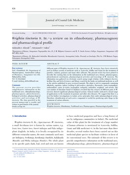 Wrightia Tinctoria R. Br.-A Review on Its Ethnobotany, Pharmacognosy and Pharmacological Profile