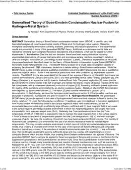 Generalized Theory of Bose-Einstein Condensation Nuclear Fusion for H