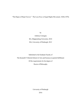 “The Dupes of Hope Forever:” the Loco-Foco Or Equal Rights Movement, 1820S-1870S