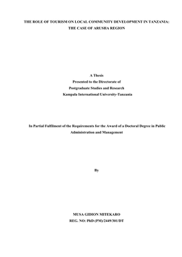 The Role of Tourism on Local Community Development in Tanzania: the Case of Arusha Region