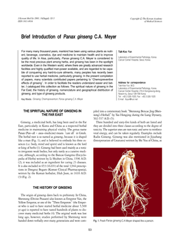 Brief Introduction of Panax Ginseng C.A. Meyer