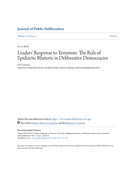 Leaders' Response to Terrorism: the Role of Epideictic Rhetoric In