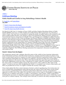 Public Health and Conflict in Iraq: Rebuilding a Nation’S Health by Sarah Dye and Linda Bishai: Usipeace Briefing: U.S