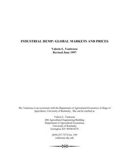 Industrial Hemp: Global Markets and Prices