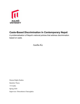 Caste-Based Discrimination in Contemporary Nepal: a Problematisation of Nepal’S National Policies That Address Discrimination Based on Caste