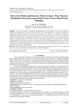 Role of Cut Points and Puncture Points in Space -Time Measure Manifold to Prevent the Spared of Corona Virus in Real World Manifold