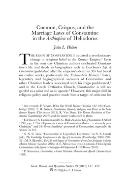 Cnemon, Crispus, and the Marriage Laws of Constantine in the Aethiopica of Heliodorus John L