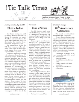 Tic Talk Times XII XI I September 2011 II Newsletter of Orange County Chapter 69 of the X Vol
