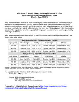 DAI 300.00.57 Hunger Strike – Inmate Refusal to Eat Or Drink Attachment – Calculating Body Adiposity Index Effective Date: 11/09/16