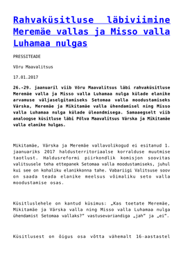 Rahvaküsitluse Läbiviimine Meremäe Vallas Ja Misso Valla Luhamaa Nulgas