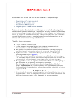 RESPIRATION- Notes I