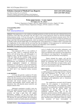 Scholars Journal of Medical Case Reports Fetus Papyraceus