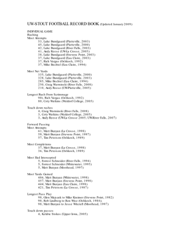 UW-STOUT FOOTBALL RECORD BOOK (Updated January 2009)