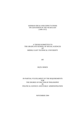 German Ideas and Expectations on Expansion in the Near East (1890-1915)