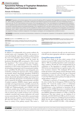 Kynurenine Pathway of Tryptophan Metabolism