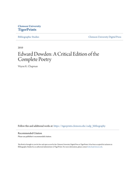 Edward Dowden: a Critical Edition of the Complete Poetry Wayne K