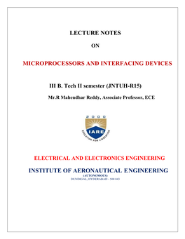 Lecture Notes Microprocessors And
