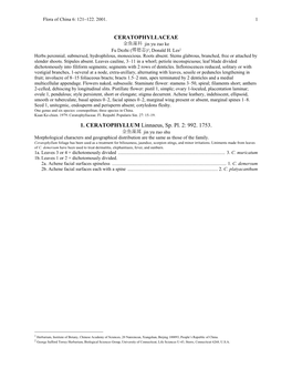 CERATOPHYLLACEAE 1. CERATOPHYLLUM Linnaeus, Sp. Pl. 2: 992. 1753