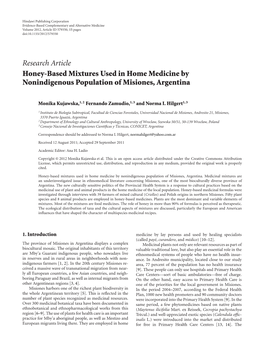 Honey-Based Mixtures Used in Home Medicine by Nonindigenous Population of Misiones, Argentina