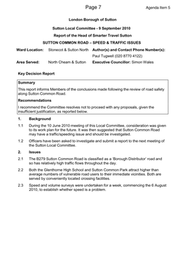 Sutton Common Road – Speed & Traffic Issues