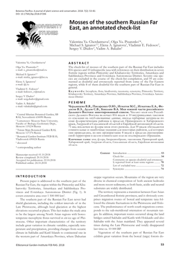 Mosses of the Southern Russian Far East, an Annotated Check-List