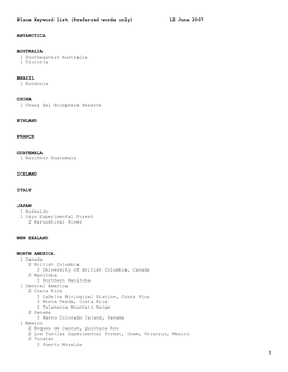 Place Keyword List (Preferred Words Only) 12 June 2007