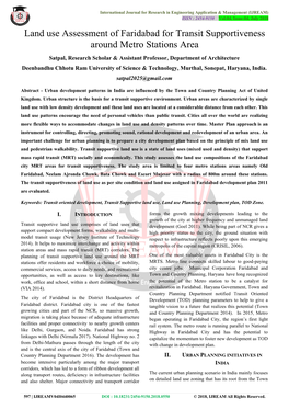 Land Use Assessment of Faridabad for Transit Supportiveness Around