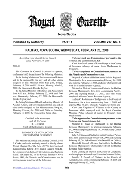 NS Royal Gazette Part I