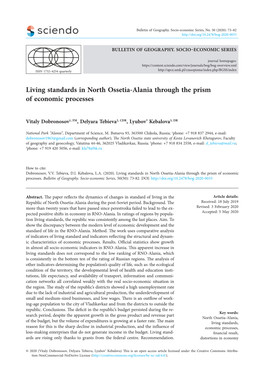 Living Standards in North Ossetia-Alania Through the Prism of Economic Processes