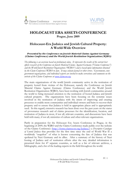 Holocaust-Era Judaica and Jewish Cultural Property: a World-Wide Overview