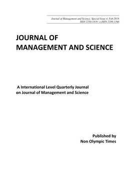 Journal of Management and Science, Special Issue 4, Feb-2018 ISSN 2250-1819 / E-ISSN 2249-1260