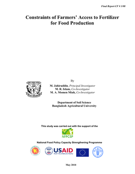 Constraints of Farmers' Access to Fertilizer for Food Production