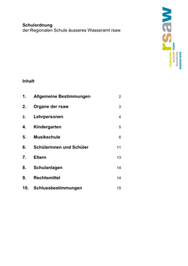 Schulordnung Der Regionalen Schule Äusseres Wasseramt Rsaw Inhalt 1