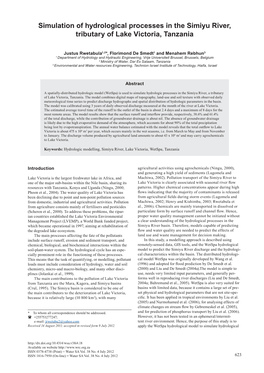 Simulation of Hydrological Processes in the Simiyu River, Tributary of Lake Victoria, Tanzania