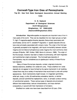 Cornwall-Type Iron Ores of Pennsylvania Trip B3 - New York State Geological Association Annual Meeting 1998