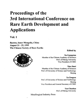 Proceedings of the 3Rd International Conference on Rare Earth Development and Applications