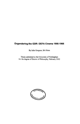 Engendering the GDR: DEFA Cinema 1956-1966